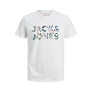 JACK & JONES Tričko  chladná modrá / tmavě oranžová / bílá