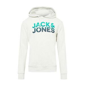 JACK & JONES Mikina 'WALLACE'  bílá / námořnická modř / tyrkysová