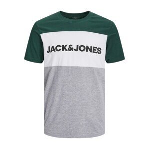 JACK & JONES Tričko  šedý melír / jedle / černá / bílá