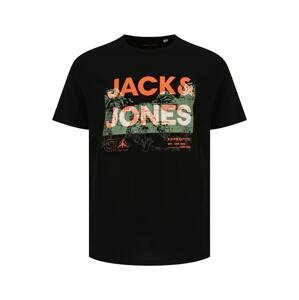 Jack & Jones Plus Tričko  černá / oranžová / zelená
