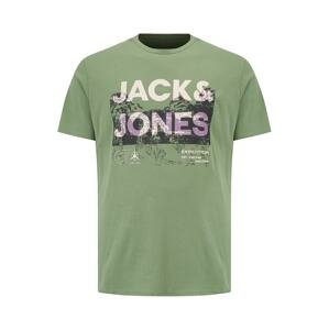 Jack & Jones Plus Tričko  zelená / šedá / bílá