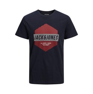 JACK & JONES Tričko 'Maraj'  námořnická modř / šedá / červená / bílá