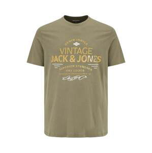 Jack & Jones Plus Tričko 'Booster'  šafrán / olivová / bílá