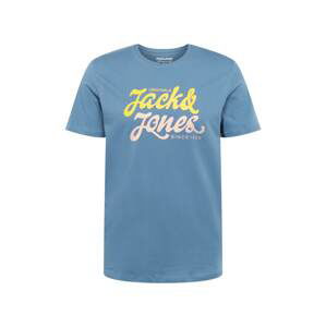 JACK & JONES Tričko  kouřově modrá / žlutá / pink