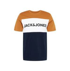 JACK & JONES Tričko  námořnická modř / světle hnědá / černá / offwhite