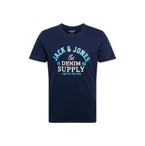 JACK & JONES Tričko  námořnická modř / aqua modrá / bílá