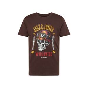 JACK & JONES Tričko 'Captain'  tmavě hnědá / mix barev