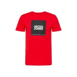 JACK & JONES Tričko  ohnivá červená / černá / bílá