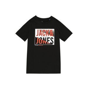 Jack & Jones Junior Tričko 'SCOTT'  černá / bílá / šedý melír / oranžová