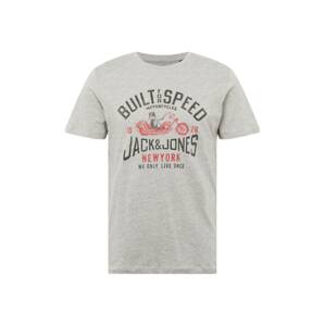 JACK & JONES Tričko 'MOTOR'  šedá / červená / černá