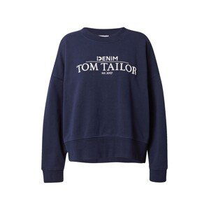 TOM TAILOR DENIM Mikina  tmavě modrá / bílá