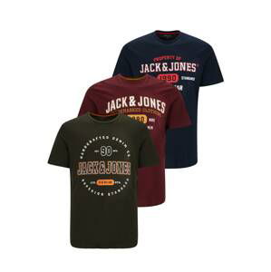 Jack & Jones Plus Tričko  noční modrá / khaki / vínově červená / bílá