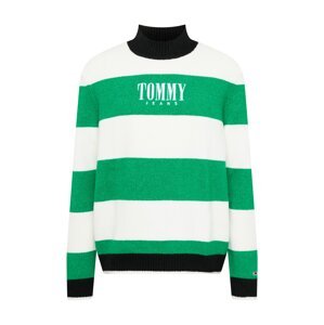 Tommy Jeans Svetr  trávově zelená / černá / bílá