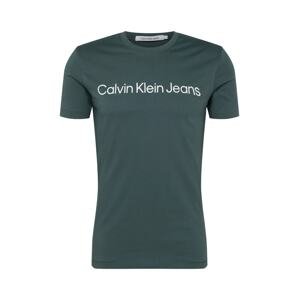 Calvin Klein Jeans Tričko  tmavě zelená / bílá