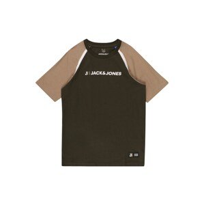 Jack & Jones Junior Tričko 'LOGAN'  světle hnědá / tmavě zelená / bílá