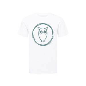 KnowledgeCotton Apparel Tričko 'Owl'  smaragdová / bílá