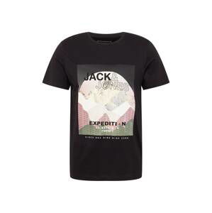 JACK & JONES Tričko  tmavě zelená / růže / černá / bílá