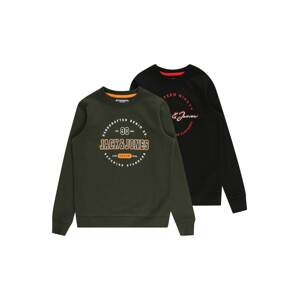 Jack & Jones Junior Mikina  tmavě zelená / oranžová / černá / bílá