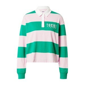 Tommy Jeans Tričko  zelená / pastelově růžová / bílá