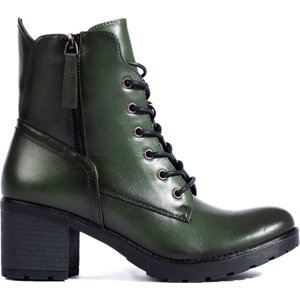 Tmavě zelené kotníkové boty na sloupku se šněrováním 23-12181GR Velikost: 37