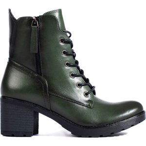 Tmavě zelené kotníkové boty na sloupku se šněrováním 23-12181GR Velikost: 38