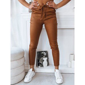 Světle hnědé koženkové kalhoty s elastickým pasem LIZZY UY1779 Velikost: XS