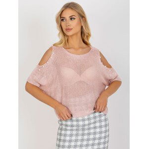 SVĚTLE RŮŽOVÝ SVETR S PERLIČKAMI YP-SW-AWD0367.95-LIGHT PINK Velikost: XL