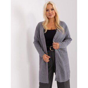 Tmavě šedý dlouhý svetr na knoflíky s kapsami PM-SW-PM-3732.10-dark grey Velikost: XL/2XL