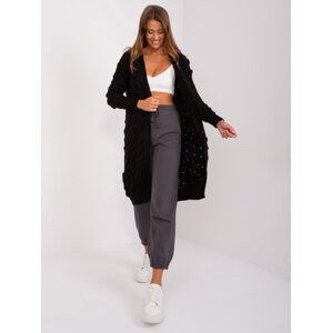 Černý vzorovaný kardigan s kapucí BA-SW-8026.93P-black Velikost: ONE SIZE