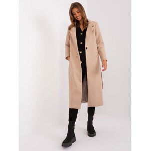 Béžový dlouhý kabát s páskem TW-PL-BI-5312-1.31-beige Velikost: S