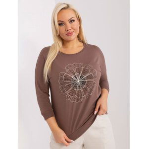 HNĚDÉ TRIČKO S APLIKACÍ A 3/4 RUKÁVEM RV-BZ-9192.28-BROWN Velikost: ONE SIZE