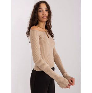 TMAVĚ BÉŽOVÝ SVETR S ŘETÍZKEM -EM-SW-070921.49-DARK BEIGE Velikost: S/M