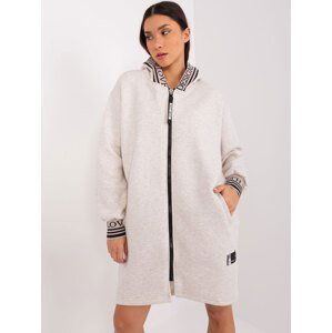 Světle béžová dlouhá mikina na zip -RV-BL-9225.96P-light beige Velikost: L/XL