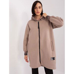 Tmavě béžová dlouhá mikina na zip s kapucí RV-BL-9225.96P-dark beige Velikost: S/M