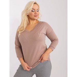 TMAVĚ BÉŽOVÉ TRIČKO S VÝSTŘIHEM DO V RV-BZ-9181.09P-DARK BEIGE Velikost: ONE SIZE