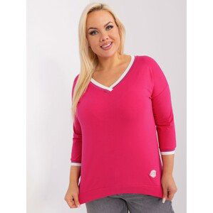 TMAVĚ RŮŽOVÉ TRIČKO S VÝSTŘIHEM DO V -RV-BZ-8986.89P-DARK PINK Velikost: ONE SIZE