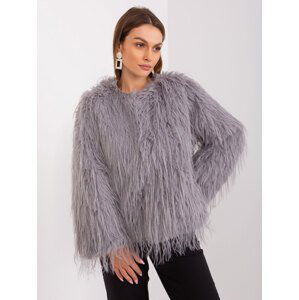 ŠEDÁ CHLUPATÁ KRÁTKÁ BUNDA AT-KR-2359.96P-LIGHT GREY Velikost: S/M