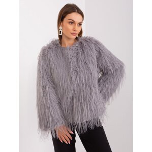 ŠEDÁ CHLUPATÁ KRÁTKÁ BUNDA AT-KR-2359.96P-LIGHT GREY Velikost: M/L