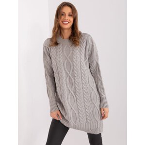 Šedé svetrové šaty s copánkovým vzorem LC-SK-8012-2.64P-grey Velikost: ONE SIZE