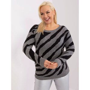 Šedý zebrovaný měkký svetr -PM-SW-PM785.23X-grey-black Velikost: XL/2XL