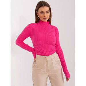 Tmavě růžové klasické tričko s rolákem -PM-SW-9747.09-dark pink Velikost: M/L