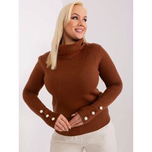 Tmavě hnědý rolák s kamínky na rukávech -PM-SW-PM781.13-brown Velikost: XL/2XL