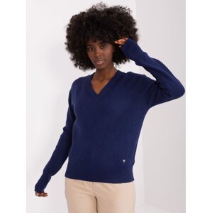Tmavě modrý pletený svetr s výstřihem do V -PM-SW-PM895.40P-dark blue Velikost: M/L