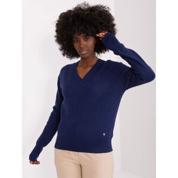 Tmavě modrý pletený svetr s výstřihem do V -PM-SW-PM895.40P-dark blue Velikost: L/XL
