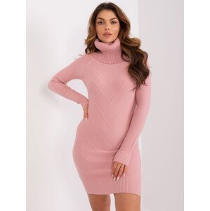 Světle růžové svetrové šaty s rolákem -PM-SK-PM-3802.37X-light pink Velikost: L/XL