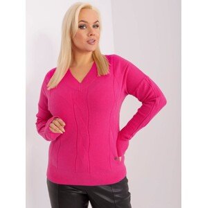 Tmavě růžový svetr s výstřihem do V -PM-SW-PM688.64-dark pink Velikost: XL/2XL