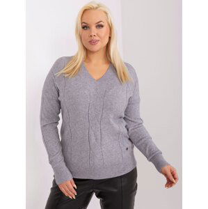 Šedý svetr s výstřihem do V PM-SW-PM688.64-grey Velikost: XL/2XL