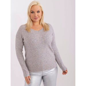 Šedý měkký svetr s kamínky a barevnou nití -PM-SW-PM1020.12P-grey Velikost: XL/2XL