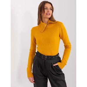 Hořčicový svetr s rolákem na zip PM-SW-R3634.99-dark yellow Velikost: S/M