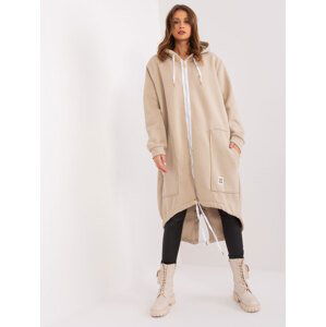 Béžová dlouhá asymetrická mikina na zip s kapucí PM-BL-8178.97P-beige Velikost: L/XL